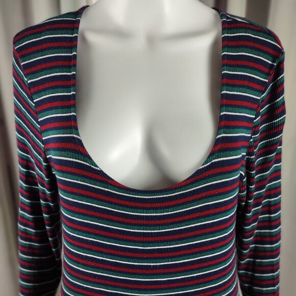Forever 21 Plus Striped Ribbed Knit Scoop Neck Midi Dress Multicolor 1X - Picture 3 of 12